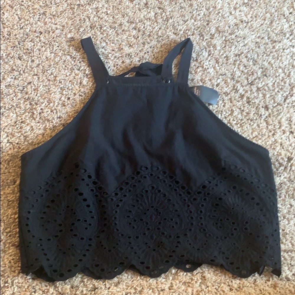Black cropped top with eyelet detail